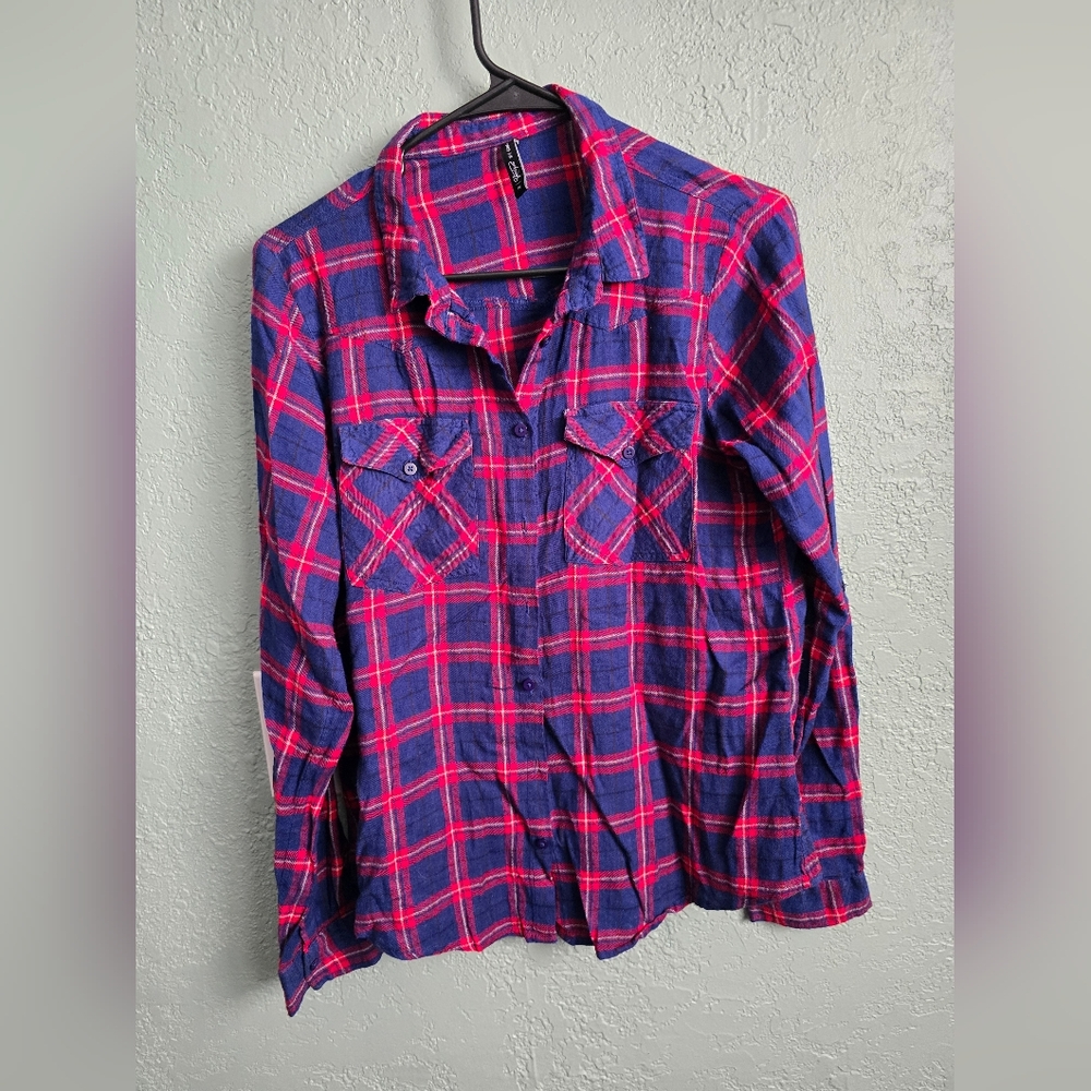 Blue and Red Plaid Womens Shirt